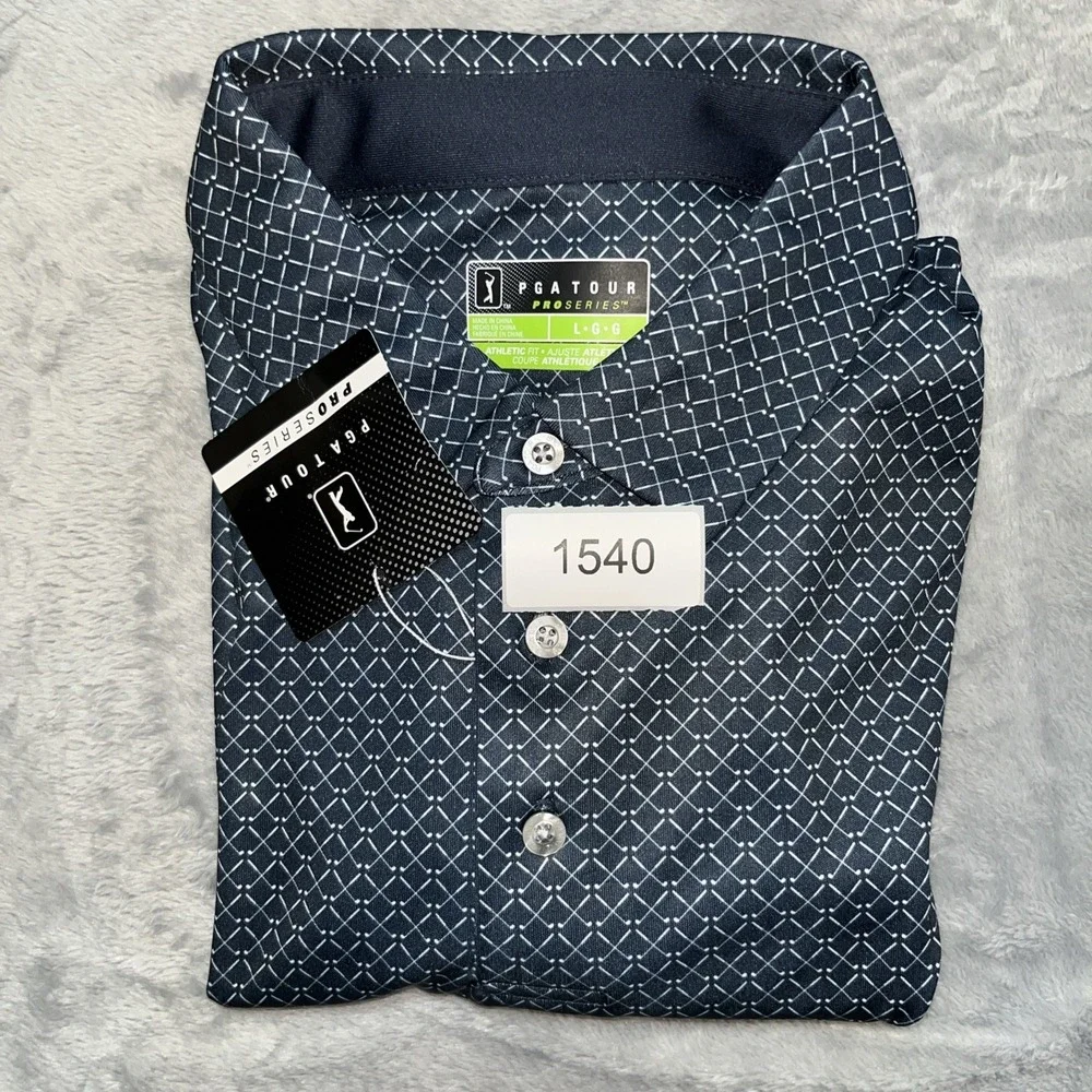 NWT‎ PGA Polo Shirt Men's L Navy Caviar Pattern Performance Wicking